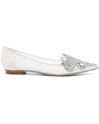 Rene Caovilla Veneziana Crystal Ballerina Shoes - White