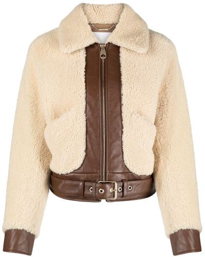 Chloé Shearling Leather Bomber Jacket - Brown