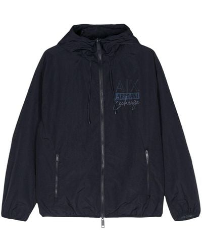 Armani Exchange Logo-print Reversible Hooded Jacket - Blue