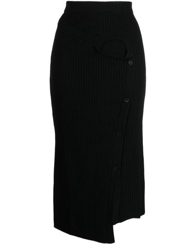 Feng Chen Wang Ribbed-knit Wool Midi Skirt - Black