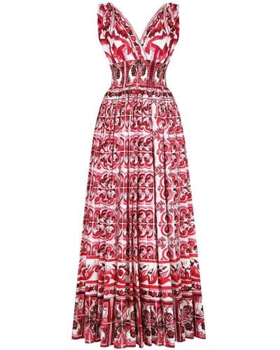 Dolce & Gabbana Maxi-jurk Met Majolica-print - Rood