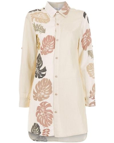 Amir Slama Palm Leaf Print Shirt Dress - Natural