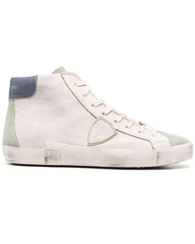 Philippe Model Distressed-effect High-top Trainers - White