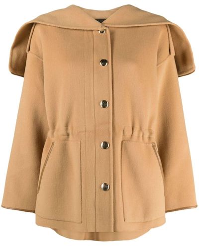 Maje Split-hood Double-breasted Coat - Natural