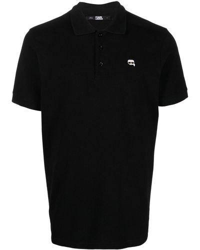 Karl Lagerfeld Ikonik Embroidered Polo Shirt - Black
