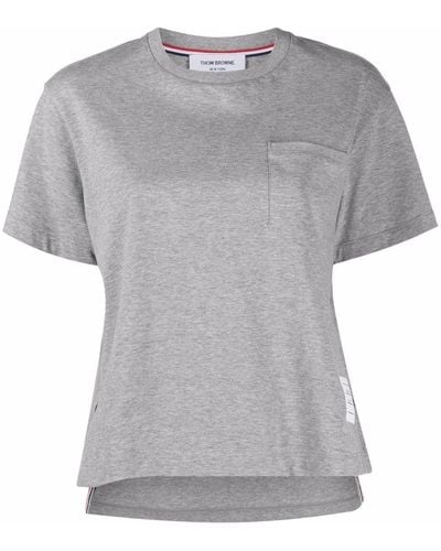Thom Browne T-shirt en coton à détail tricolore - Gris