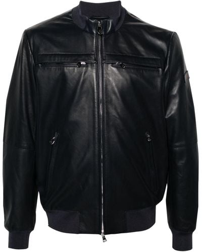 Peuterey Zip-up Leather Bomber Jacket - Black