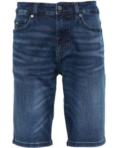 BOSS Short en jean à plaque logo - Bleu