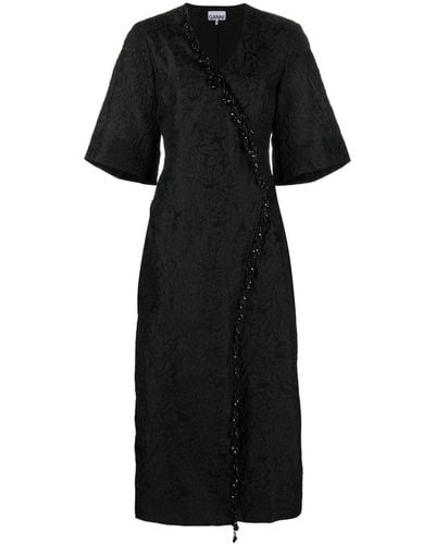 Ganni Jacquard Organza Midi Dress - Black