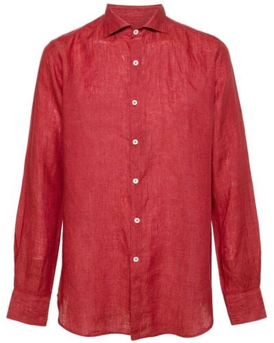 Canali Slub-texture Linen Shirt - Red