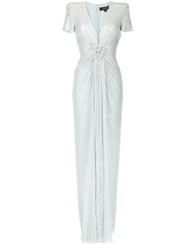 Jenny Packham Verziertes Kleid mit V-Ausschnitt - Weiß