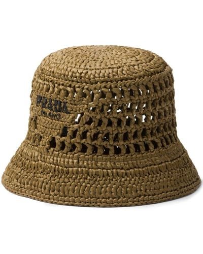 Prada Sombrero de pescador con logo bordado - Verde
