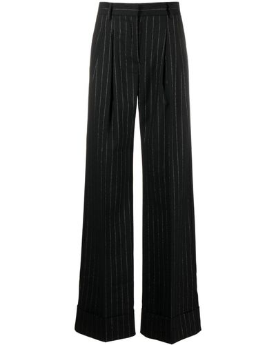 ANDAMANE Pinstripe Wide-leg Trousers - Black