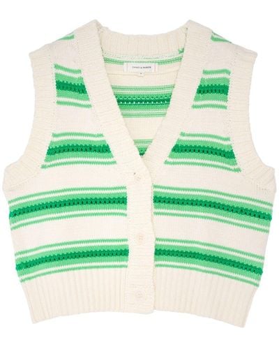 Chinti & Parker Striped Cotton Knitted Vest - Green