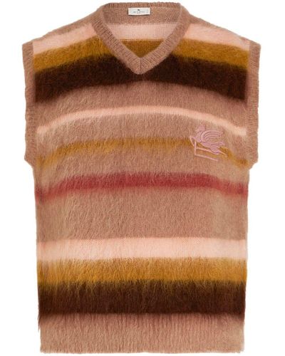 Etro Logo-embroidered Mohair-blend Sleeveless Sweater - Brown