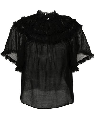 Ulla Johnson Zuri Semi-doorzichtige Wollen T-shirt - Zwart