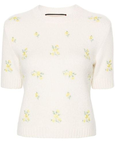 Gucci Floral-embroidered Crop Top - Natural