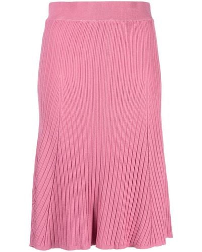 Remain High-waist Ribbed Midi Skirt - Pink