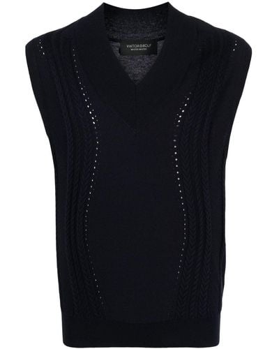 Viktor & Rolf Cable-knit V-neck Vest - Black