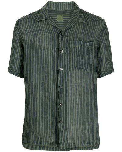120% Lino Gestreept Overhemd - Groen