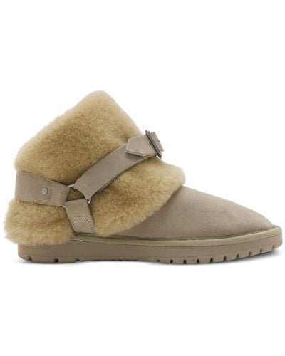 Burberry Buckle-detail Shearling Ankle Boots - Natural
