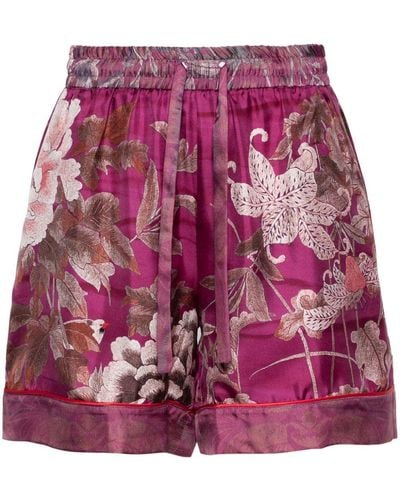 Pierre Louis Mascia Floral-print Silk Shorts - Purple
