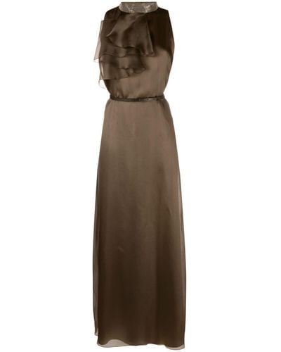 Fabiana Filippi Brown Silk Maxi Dress - Natural
