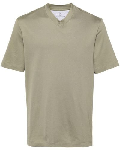 Brunello Cucinelli T-Shirt mit V-Ausschnitt - Grün