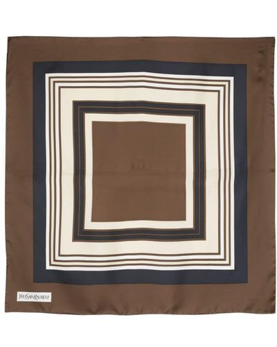 Saint Laurent Geometric-print Silk Scarf - Brown