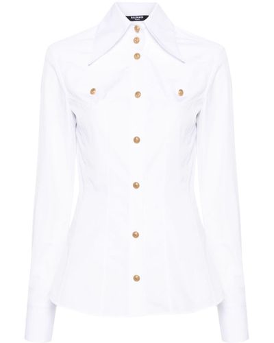 Balmain Chemise en coton à coutures apparentes - Blanc
