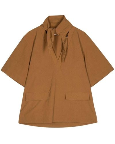 Plan C Detachable-bow Short-sleeve Shirt - Brown