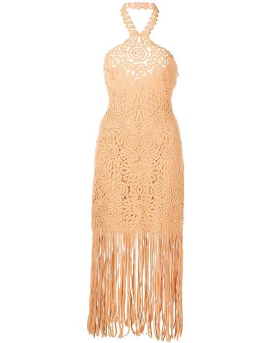 Jonathan Simkhai Alisa Embroidered Fringe Midi Dress - Orange