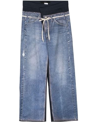 Pushbutton Paneled Straight-leg Jeans - Blue