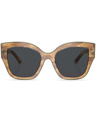 Tory Burch Logo-print Cat-eye Frame Sunglasses - Brown