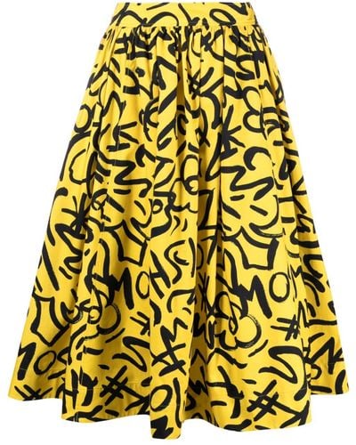 Moschino Sketch-print Cotton Midi Skirt - Yellow