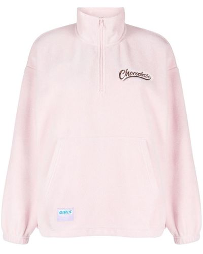 Chocoolate Logo-embroidered High-neck Sweatshirt - Pink