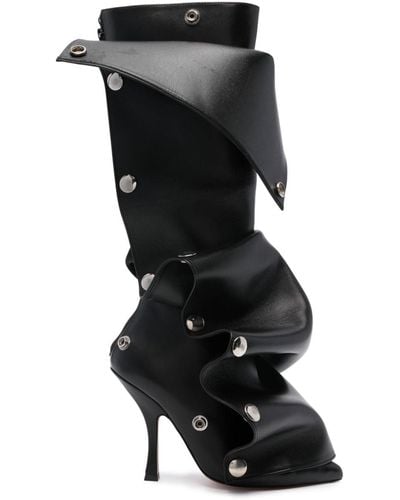 Y. Project 105mm Press-stud Leather Boots - Zwart