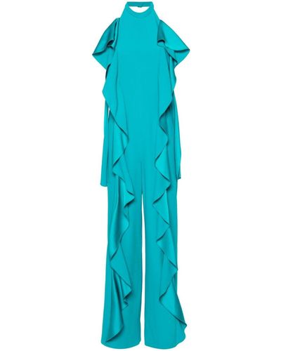 Alberta Ferretti Ruffle-detail Halterneck Jumpsuit - Blue