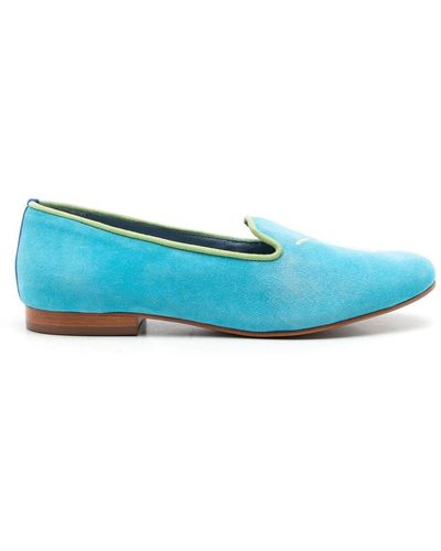 Blue Bird Shoes Cocktail-embroidered Suede Loafers - Blue