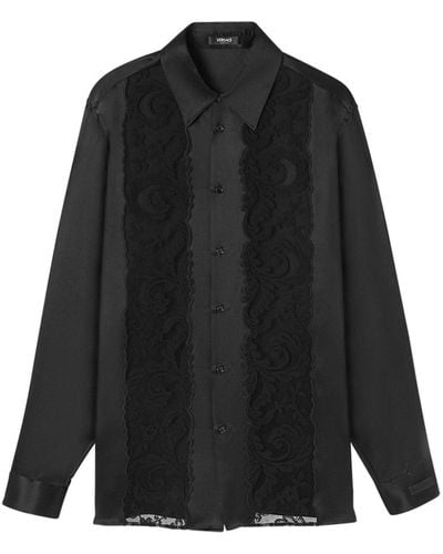 Versace レースディテール シルクシャツ - ブラック