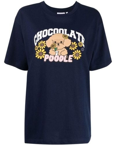 Chocoolate Poodle Print T-shirt - Blue