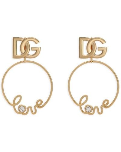 Dolce & Gabbana Clip-on "love" Earrings With Dg Logo - Metallic
