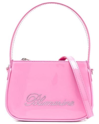 Blumarine Rhinestone-logo Patent-finish Tote Bag - Pink