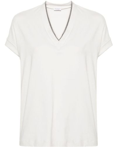Brunello Cucinelli T-shirt à détail de perles - Blanc