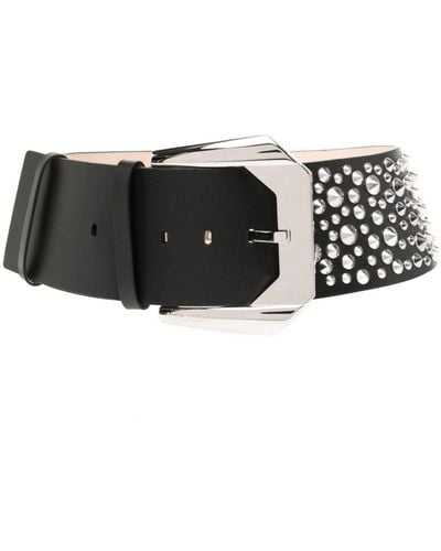 Versace Stud-embellished Leather Belt - Black