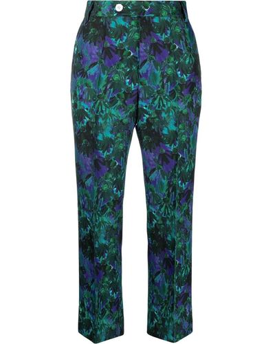 Plan C Patterned-jacquard Pressed-crease Trousers - Blue