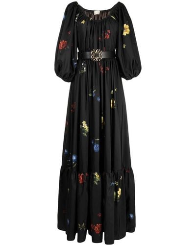 Elie Saab Floral-print Satin Maxi Dress - Black