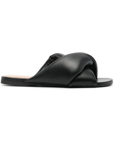 JW Anderson Leather Flat Sandals - Black