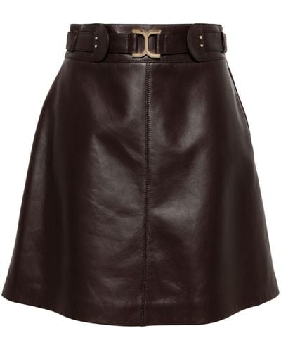 Chloé Belted Embellished Leather Miniskirt - Brown