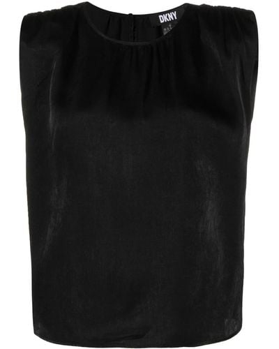DKNY Top sin mangas con cuello redondo - Negro